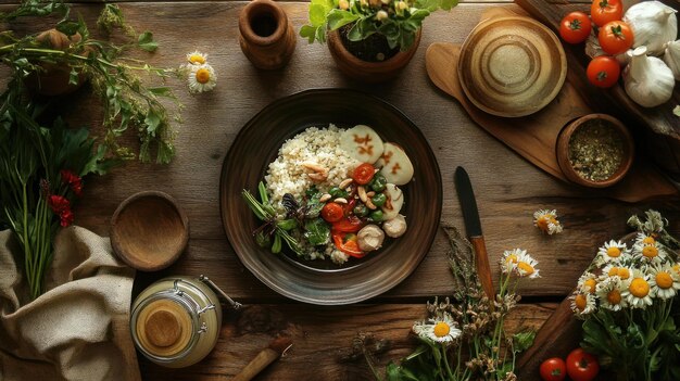 Mesa con platos elaborados caseros